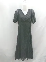 ◇ ⊂ GRL Vネック レース 半袖 ロング丈 ワンピース サイズＬ ブラック レディース E  【1503050001304】