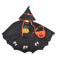 【新品未使用】ハロウィン 魔女 コスプレ 子供用 マント 帽子 バッグ付き 仮装 かわいい パンプキンデザイン 人気衣装 魔女のマント悪魔 可愛い 男女兼用