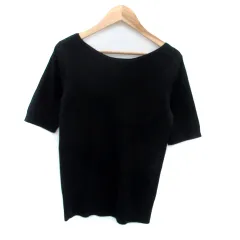 プラステ PLST ニット カットソー リブ ラウンドネック 半袖 無地 麻 リネン混 M 黒 ブラック /HO24