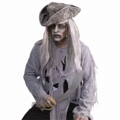 ゾンビウィッグ、かつら大人男性用ホワイトロングWIG ZOMBIE PIRATEコスプレ