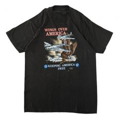 M~L 80s ヴィンテージ USA製 アメリカ空軍 戦闘機 Tシャツ シングルステッチ ポリコットン 薄手 フェード ブラック
