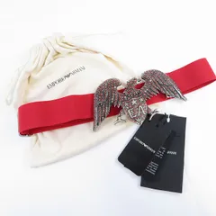 #ae エンポリオアルマーニ EMPORIO ARMANI ゴム ベルト 赤 バックル ラインストーン 鷲 イタリア製 タグ付き 保存袋付 美品 930067 k01