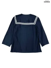 古着 セーラーカラー風 無地 コットン 長袖 ブラウス 紺  (ttu2501244)