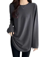 [Dep Club] 毎日着たい極上ゆるトップス ロンt レディース ゆったり ロンティー カットソー 長袖tシャツ チュニック スポーツ 薄手 無地 オーバーサイズ 速乾 春 秋 春秋 春服 (JP, アルファベット, XL, ダ [ダークグレー] [XL]