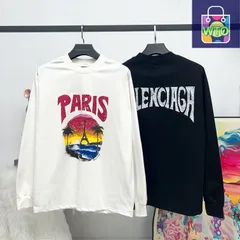 【本日限定特価】BALENCIAGA メンズ＆レディース ロングスリーブ Tシャツ ハワイアン パームツリー プリント ベージュ/ブラック XS-L [本日特価|新品未使用品]