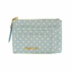 ミュウミュウ miumiu カードケース パスケース ゴールドロゴ 水玉 ドット柄 レザー 水色 青 ブルー 5MC446 ■GY18 /MQのサムネイル