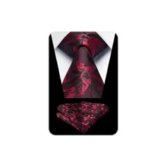 [HISDERN] ネクタイ 花柄 メンズ ワインレッド ネクタイ チーフ セット 結婚式 フォーマル おしゃれ ネクタイ 紳士 礼服 高級 成人式 ブランド