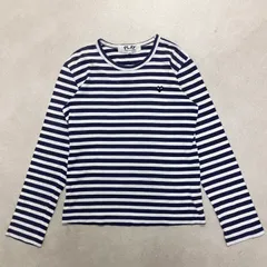● PLAY COMME des GARCONS プレイコムデギャルソン トップス Tシャツ 長袖 ロンT ボーダー ワッペン ハート AD2014 日本製 コットン ネイビー系 サイズM レディース 0.15kg