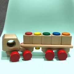 ニック社 ステッキモビレ 白木 1.5才～ カラフル 木製おもちゃ 積み木 トラック
