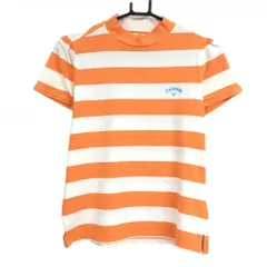 キャロウェイ 半袖ハイネックシャツ オレンジ×白 ボーダー ロゴ刺しゅう  レディース L ゴルフウェア Callaway