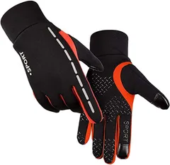 IZUMIYA サイクルグローブ サイクリング 自転車 防水 防寒 手袋 滑り止め スマホ対応 通勤 通学 男女(レッド,  L)