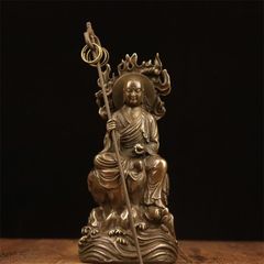 真鍮製 関羽像 関帝像 三国志 中国美術 商売繁盛 金運 開運 縁起物 約 