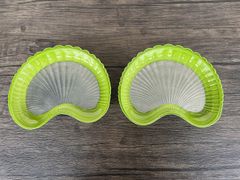 柚子グリーン内プラチナ扇型焼皿 2枚セット