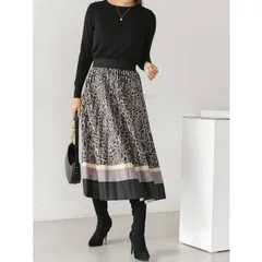 Sugar シュガー スカート ヒョウ柄 膝丈 レオパード柄 プリーツ フレア 秋 冬 春 ひざ丈 グレー 送料無料