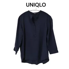 ユニクロ　UNIQLO  レーヨンスキッパーブラウス（7分袖） ネイビー　M　長袖