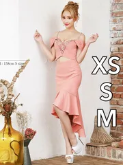 ピンク [AR23358-W-2309]【Angel R/エンジェルアール】バストフラワーレース/ ビジュー/ セパレート/ オフショル/ マーメイド/ ミディアムドレス/ ロングドレス/ キャバドレス/ dress