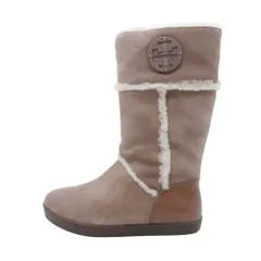 新品同様 TORY BURCH トリーバーチ ロング ムートンブーツ ボア スエード レザー AMEL IE SHEARL BOOTS 8/25.0 グレージュ レディース 古着 中古 USED