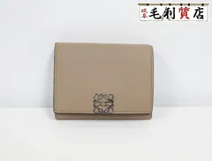 ロエベ LOEWE バーティカルウォレット スモール アナグラム ベージュ シルバー レザー 三つ折り レディース【中古】財布