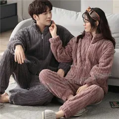 【新品未使用】ペア パジャマ 冬 もこもこ カップル ペア ルームウェア セット 長袖 ペアパジャマ モコモコ 前開き ペアパジャマ カップル 秋冬 結婚祝い プレゼント ペアパジ ddhc82
