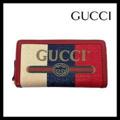 【GUCCI】トリコロール ジップアラウンドウォレット バイアデラ 524790 2184 キャンバス レザーレッド/赤 ネイビー アイボリー ラウンドファスナー 長財布 グッチ (SER-3106)