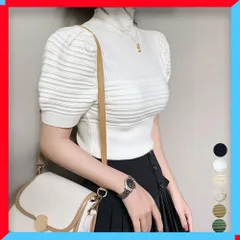 新品 サマーニット レディース トップス 薄手 半袖 ボリュームスリーブ リブニット 着やせ 大人カジュアル 上品 【送料無料】