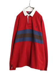 【お得なクーポン配布中!】 90s ポロ ラルフローレン ボーダー スウェット ラガーシャツ メンズ XL 長袖シャツ ラグビー ワンポイント 裏起毛 トレーナー 大きいサイズ