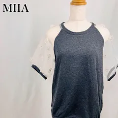 MIIA　ミーア　F　グレー　クルーネック　シアー素材　パフスリーブ　花モチーフ　シアー袖　シースルー　プルオーバー　フェミニン　半袖スウェットトップス 1828