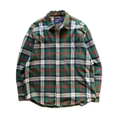 90s GAP チェックフランネルシャツ　グリーン系　オールドギャップ [F0029]