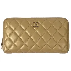 シャネル CHANEL ココマーク ラウンドファスナー 長財布 マトラッセ ラウンドジップ 長財布 レザー ベージュ レディース 【中古】