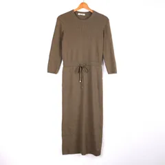 ナノユニバース リブニットワンピース 7分袖 ロング丈 シンプル 無地 M相当 レディース Fサイズ カーキ nano universe 【中古】