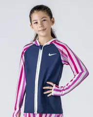 キッズ ラッシュガード 長袖 水着 女の子 ガールズ 子ども ナイキ NIKE GIRLS グラフィック フルジップ 子供用 120-160サイズ 日焼け対策 紫外線対策 UVカット スイムウェア 水泳 スイミング プール /1981910-08