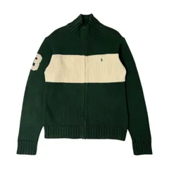 90s Polo by Ralph Lauren ポロ ラルフローレン ナンバリング ボーダー フルジップ ニット ジャケット ジャンパー  170/メンズ ナイガイ