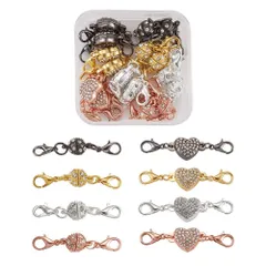 Beadthoven マグネットクラスプ 16組入り 合金製 ラウンド＆ハート 磁気クラスプ ラインストーン付き カニカン付き 留め金 留め具 エンドパーツ 金具パーツ アクセサリー ジュエリー製作用 手芸用 DIY ハンドメイド ネックレス ブレスレット 手