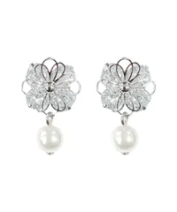 F_シルバー [niana] ビジューフラワーパールピアス 両耳 アクセサリー パール ビジュー 花 フワラーモチーフ シンプル ゴールド シルバー レディース ジュエリー パーティー 結婚式 セレモニー 入学式 卒業式 謝恩会 二次会 お呼ばれ 披露宴 オケ