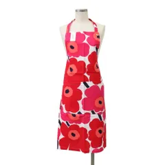 マリメッコ エプロン marimekko レディース ウニッコ柄  レッド/ホワイト Pieni Unikko Apron Cotton 064161-001