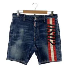 DSQUARED2 / ディースクエアード | 2020SS | ダメージ・ペンキ加工 レザーロゴ デニム ショートパンツ ショーツ | 46 | インディゴ | メンズ