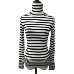 デュラスアンビエント DURAS ambient セーター ニット プルオーバー タートルネック ラメ リブ ボーダー 長袖 F 白 黒 ホワイト ブラック