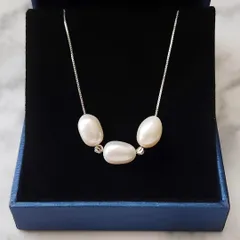 185N【高品質✨】横3連　パール　本物　淡水真珠　ネックレス　冠婚葬祭　上質