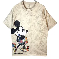 海外限定!ディズニーパークスDisney parks半袖TシャツキャラクターTキャラ物ウォルトディズニーワールドWaltDisneyworldアートレトロミッキーMickey線画ベージュvintageヴィンテージ41216