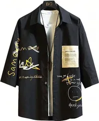 emptio エンプティオ ポケット付き 柄物 ボタンダウン シャツ メンズ ブラック(♯マットブラック,  M)