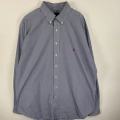 古着 ラルフローレン RALPH LAUREN 長袖シャツ ボタンダウンシャツ ワンポイント ロゴ 刺繍 大きいサイズ XLT  ブルー系 チェック メンズ