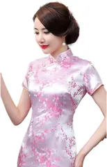 キッソス（ＫＩＳＳＯＳ） コスプレ チャイナドレス チャイナ服 半袖 ロング Mサイズ( ピンク,  M)