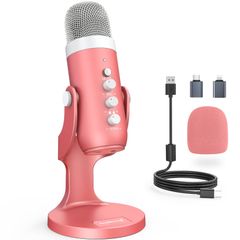 【特価セール】ゲーム、実況、会議、LIVE放送、YouTube、Skypeに最適（ピンク） - エコー機能、卓上マイクスタンド、PC用録音マイク、単一指向性集音、高感度な集音機能を備えた、Windows/Mac/PS4/PS5対応 USB コンデンサーマイク