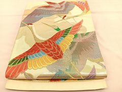 袋帯 鳳凰文様 地色銀 刺繍 正絹 昭和 - メルカリ