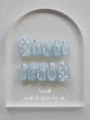 リボン×キルティングのマグネイル⋆*（Blue）