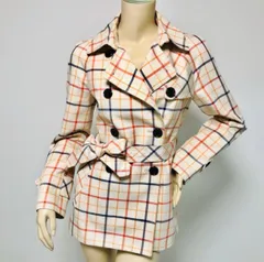 良品★COACH・コーチ レディース ベルト付き チェック柄 トレンチコート (XS) ブランド レディース アウター 春物 秋物 ミドル丈 オシャレ ベージュ オレンジ