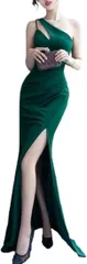 ISLAYCAOLILA キャバドレス ロングワンピース イブニングドレス スリット ワンショルダー マキシ ノースリーブ ウエストマーク レディース E87( ディープグリーン,  XL)