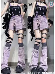 新作パープルデニムスカート 個性的なバインディングデザイン 五角形モチーフ付 ロリィタ　セットアップ　地雷系　サブカル　量産型　サイバー　y2k