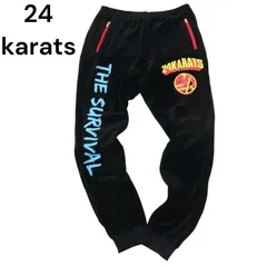24karats 24カラッツ EXILE TRIBE PERFECT YEAR 2014★ ベロア ロゴ プリント ジョガー ストレッチ パンツ Sz.M メンズ 黒のサムネイル