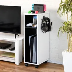 サイドワゴン サイドワゴン オープンラック 幅24×奥行35×高さ80cm ヘッドホン掛け 可動棚 組立品 キャスター付き スリム ホワイト/ブラック 収納ラック ゲーム機 FGR-8025(WH/BK) ラック [山善]